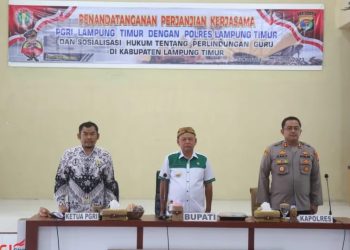 Bupati Hadiri Penandatanganan Perjanjian Kerjasama PGRI dan Polres Lampung Timur